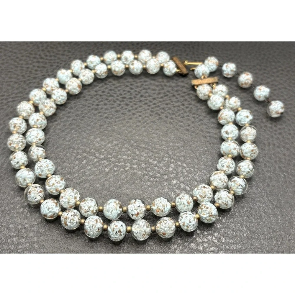 Vintage Venetian Speckled Glitter Glass Double 2 Strand Choker Necklace 14-17